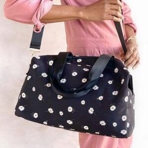 Alice + Olivia Black All Over Daisy Print Large Weekender Duffel Travel Bag